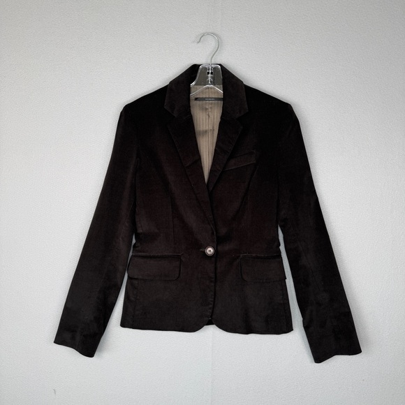 VINTAGE AKIABARA Velvet Corduroy Tailored Blazer XS Brown One Button Notch Lapel - Picture 15 of 15